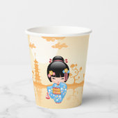舞子こけし人形 – かわいい日本の芸者ガール 紙コップ (正面)