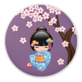 舞子こけし人形 – 青い着物の芸妓 セラミックノブ (正面)