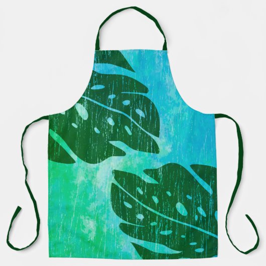 舞海ハワイアンモンステラリーフタイ染料グリーン エプロン (正面)