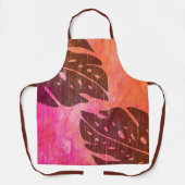 舞階ハワイアンモンステラリーフティー – ダイ明るい赤紫色 エプロン (正面)