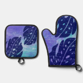 舞階ハワイアンモンステラ葉タイ – 染色パープル 鍋つかみ&鍋敷きセット (正面)