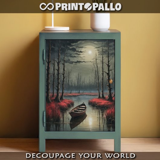 舟は月光の下、沼の中に捨てられた 薄葉紙