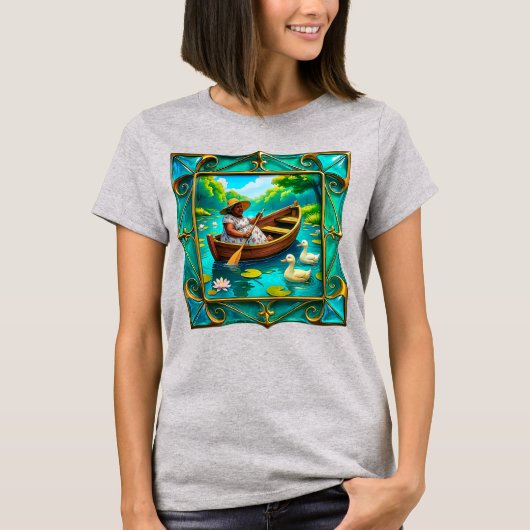 舟遊びの女性の逃避行 Tシャツ (正面)