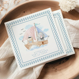 航海する象と熊の水彩画ベビーシャワー スタンダードカクテルナプキン