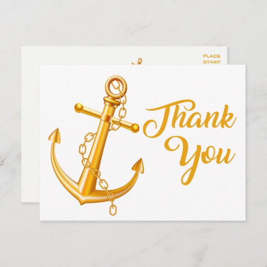 航海のありがとう金ゴールドいかり結婚のビーチ海 ポストカード (正面/裏面)