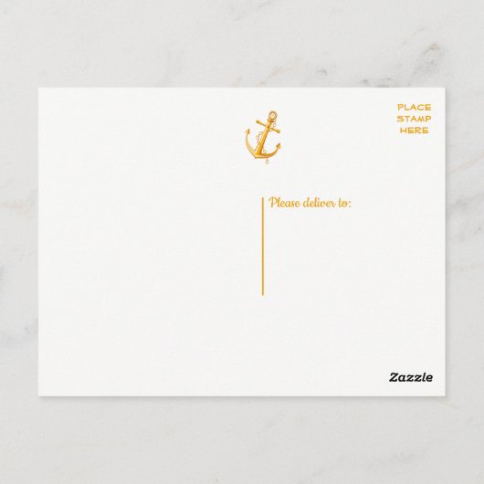 航海のありがとう金ゴールドいかり結婚のビーチ海 ポストカード (裏面)