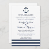 航海のいかりとストライプの結婚式招待状 招待状 (正面/裏面)