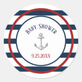 航海のいかりとストライプの赤ちゃんシャワー ラウンドシール (正面)