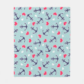 航海のいかりとハートパターン フリースブランケット (正面)