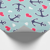 航海のいかりとハートパターン ラッピングペーパー (角)