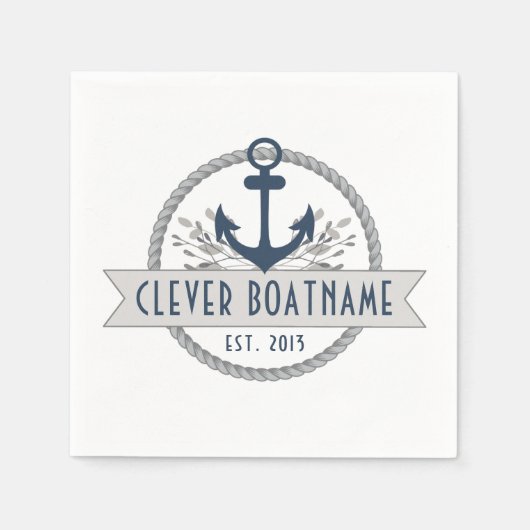 航海のいかりとロープパーソナライズされた スタンダードカクテルナプキン (正面)