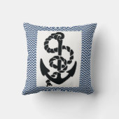 /航海のいかりとロープ、ネイビーブルーの白いシボロン クッション (裏面)