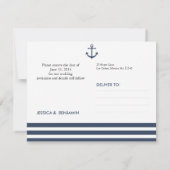 航海のいかりと日付ストライプのポストカードの保存 招待状 (裏面)