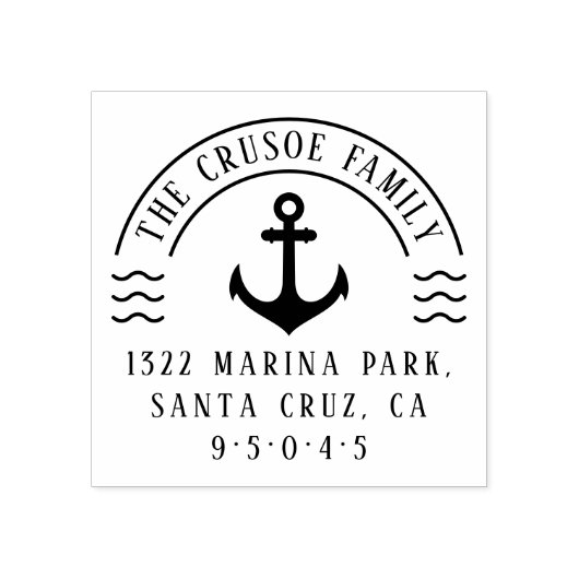 航海のいかりと波 |ファミリ差出人住所 ラバースタンプ (インプリント)