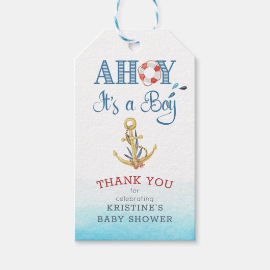 航海のいかりアホイ少年だパーソナライズされた ギフトタグ (正面)