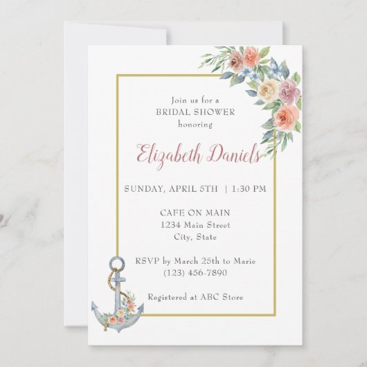 航海のいかりウェディングシャワー招待状 招待状 (正面)