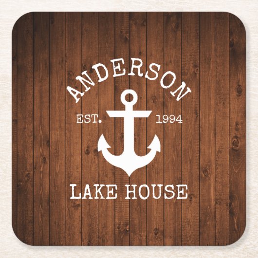 航海のいかりウッドフフェイクァミリーレイクハウス スクエアペーパーコースター (正面)