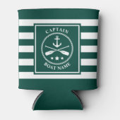 航海のいかりオアキャプテンボートネームグリーンストライプ 缶クーラー (正面)