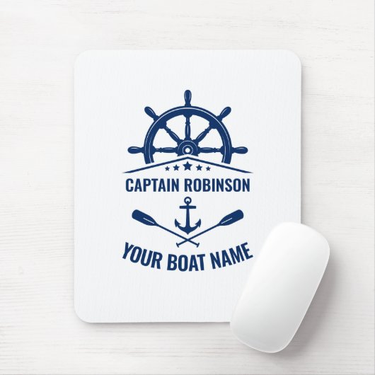 航海のいかりオアーズヘルムキャプテン&ボートネームブルー マウスパッド (マウス)