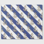 航海のいかりオンウォーター色ストライプ ラッピングペーパー (フラット)