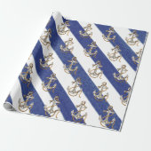 航海のいかりオンウォーター色ストライプ ラッピングペーパー (アンロールド)