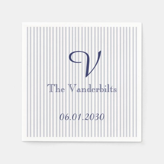 航海のいかりオングレストライプイ結婚ズ スタンダードカクテルナプキン (正面)