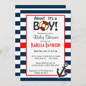 航海のいかりオンダークミッドナイトブルーストライプズ 招待状 (正面/裏面)