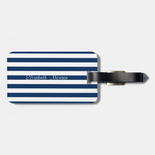 航海のいかりオンネイビーストライプブルーパーソナライズされた ラゲッジタグ (裏面横)