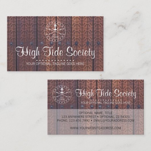 航海のいかりオン木素朴材ヴィンテージスタイルビーチ 名刺 (正面/裏面)