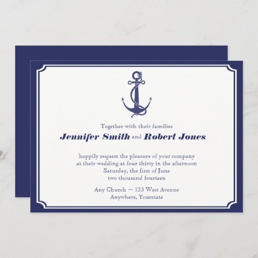 航海のいかりオン海軍結婚式招待状 招待状 (正面/裏面)