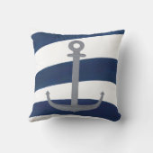航海のいかりオン青と白の波状ストライプ クッション (裏面)