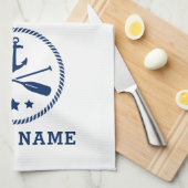 航海のいかりオーアーズスターズボート名ブルーホワイト キッチンタオル (四つ折り)