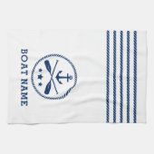 航海のいかりオーアーズスターズボート名ブルーホワイト キッチンタオル (横)