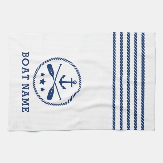 航海のいかりオーアーズスターズボート名ブルーホワイト キッチンタオル (横)