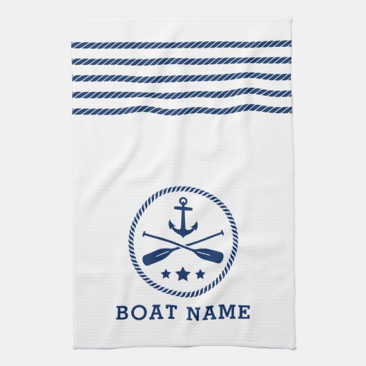 航海のいかりオーアーズスターズボート名ブルーホワイト キッチンタオル (縦)