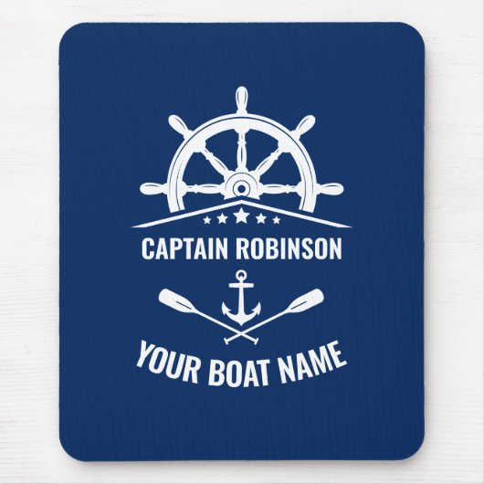 航海のいかりオーアーズヘルムキャプテン&ボートネームネイビー マウスパッド (正面)