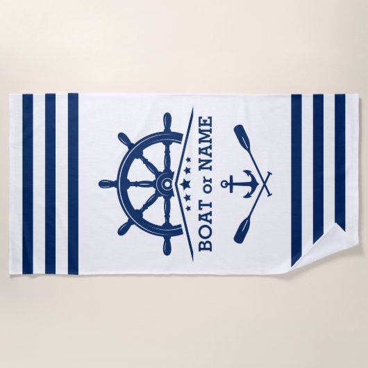 航海のいかりオーアーズヘルムホワイトネイビー ビーチタオル (正面)