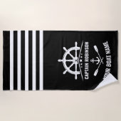 航海のいかりオールのパドルキャプテンネームまたはボート ビーチタオル (正面)