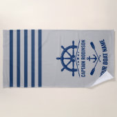 航海のいかりオールのパドルズボートまたはキャプテン名 ビーチタオル (正面)