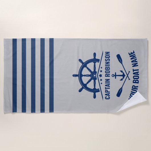 航海のいかりオールのパドルズボートまたはキャプテン名 ビーチタオル (正面)