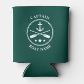 航海のいかりオール船長あなたのボート名グリーン 缶クーラー (正面)