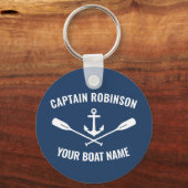 航海のいかりオール船長とボート名ブルー キーホルダー (正面)