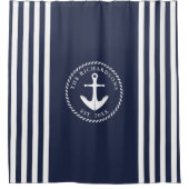 航海のいかりカスタムファミリー名海軍ブルーホワイト シャワーカーテン (正面)