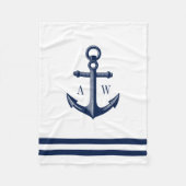 航海のいかりカスタムモノグラムホワイト フリースブランケット (正面)