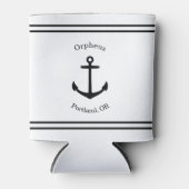 航海のいかりカスタム（白と黒） 缶クーラー (正面)