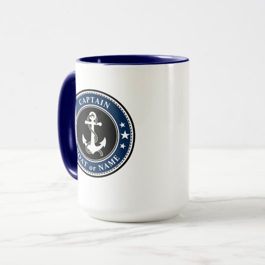 航海のいかりキャプテンボートまたは名前ラージ両面 マグカップ (正面左)