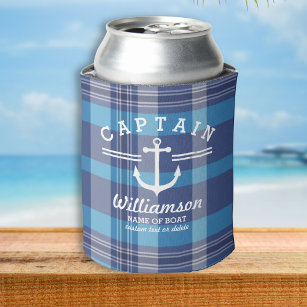 航海のいかりキャプテン及びボート名前をカスタムするプレイド 缶クーラー
