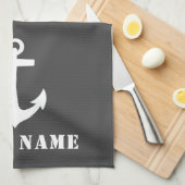 航海のいかりクラシックあなたのボート名グレーホワイト キッチンタオル (四つ折り)