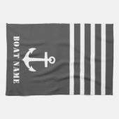 航海のいかりクラシックあなたのボート名グレーホワイト キッチンタオル (横)