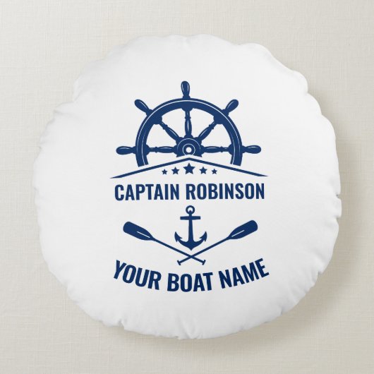 航海のいかりクロス櫓と船ホイールホワイト ラウンドクッション (正面)